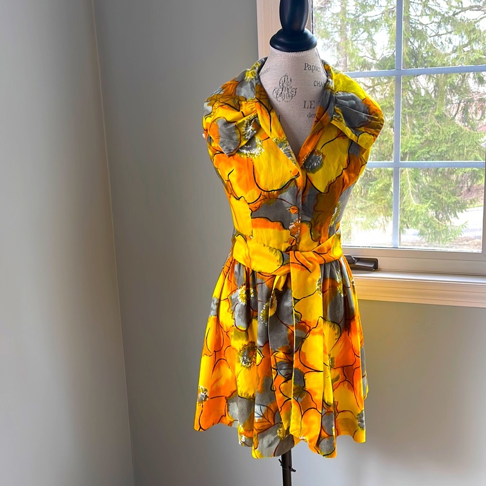 Evelyn Margolis‎ 60’s vintage bark cloth Hawaiian dopamine dress EUC size small